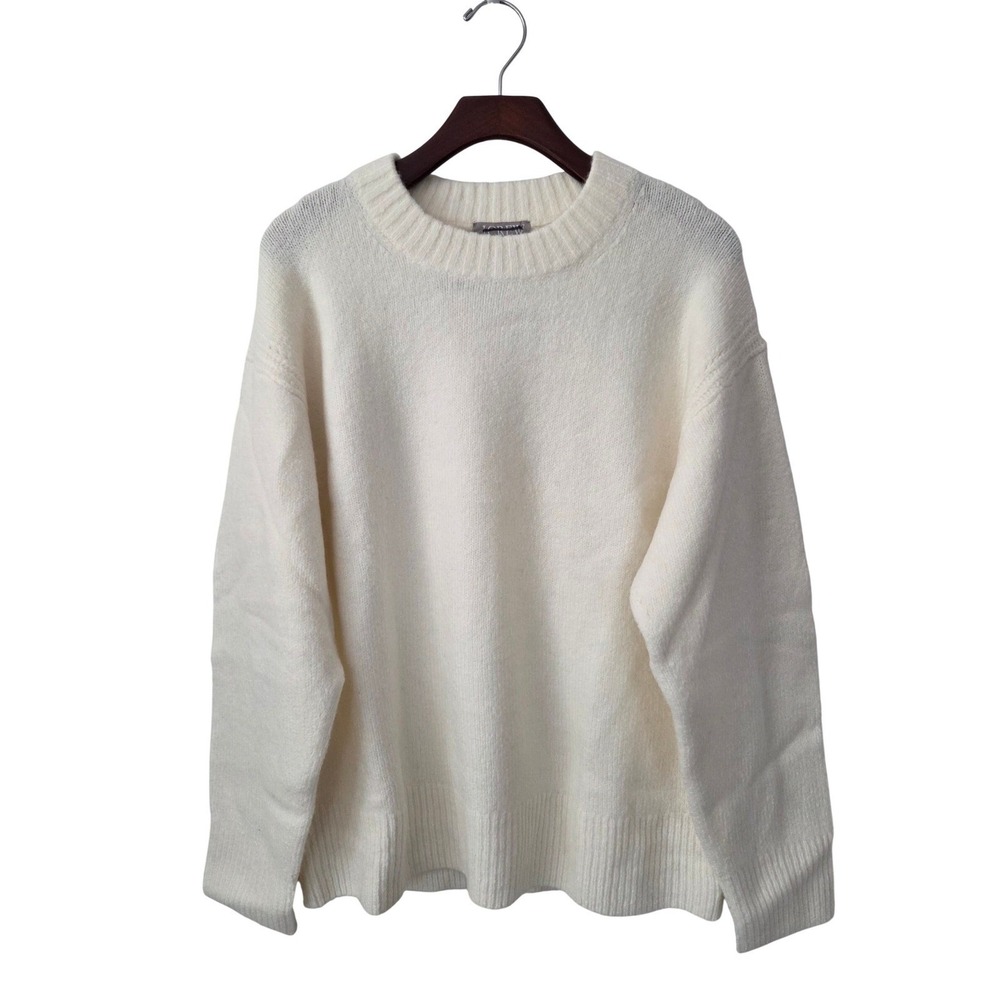 J.Crew Relaxed Crewneck Pointelle Detail Sweater Womens L Ivory NWT $128 CN229